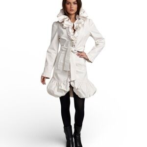 Bebe Cream Ruffled Trench Coat
